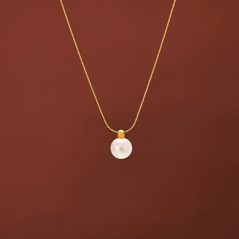Elegante Collar Con Colgante De Perla Artificial Única Acero De Titanio Chapado En Oro De 18K Joyería Minimalista Para Mujer