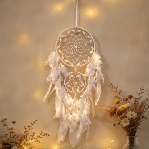 Kreativer Handgemachter Doppelring Feder Traumfänger Wandbehang Deko Böhmische Gewebte Zimmer Wanddeko Handwerk Geschenk