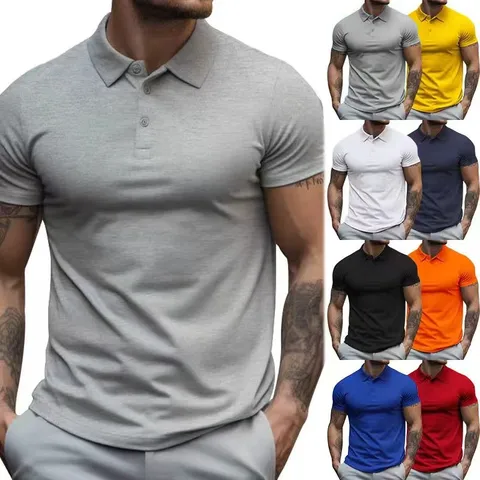 Polo Uomo Manica Corta Traspirante Asciugatura Rapida Poliestere Slim Fit Tinta Unita Business Casual Top