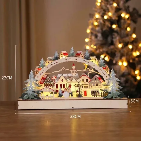 Ornamento ad Arco Illuminato a LED per Albero di Natale in Legno Scena di Vacanza Decorazione da Scrivania Regalo Artigianale per la Decorazione Della Casa