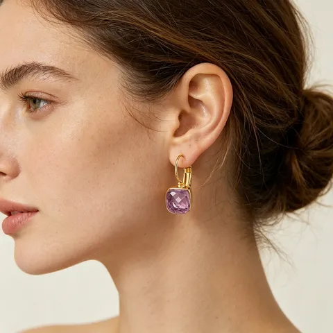 Square Faceted Crystal Glass Leverback Earrings With Stainless Steel Earring Post Fashion Jewelry Women Dangle