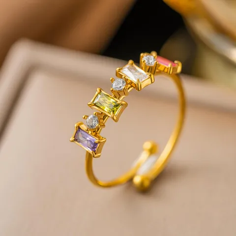 Adjustable Open Rings For Women Gold Plated Stainless Steel Starfish Heart Zircon Olive Branch Leaf Elegant Jewelry