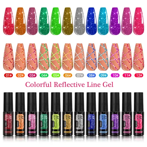 Reflektierendes Liniengel Nagelkunst Politur Glitzer Malerei Zeichnung UV LED DIY Maniküre Bunter Diamant Effekt Funkeln