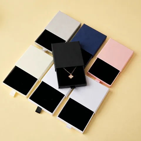 Flat Drawer Paper Box Jewelry Packaging Box For Stud Earrings Necklaces Rings Gift Display Storage Cardboard Box