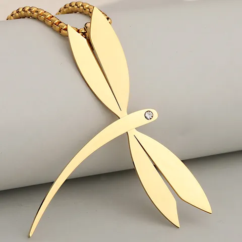304 Stainless Steel Dragonfly Pendant Necklace Rhinestone Inlaid Elegant Insect Animal Jewelry Minimalist Women Pendant Chain