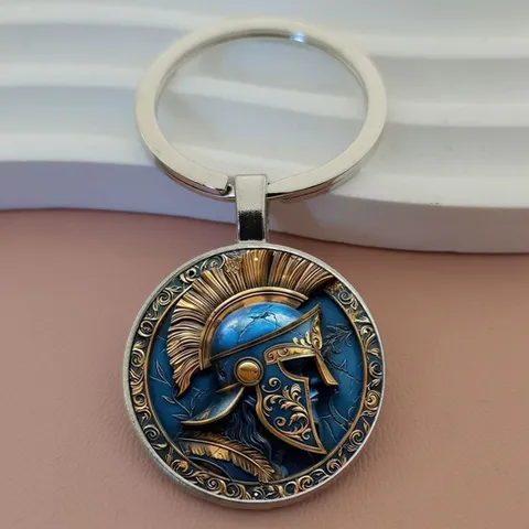 Retro Elmo Da Guerriero Romano Vetro Lega Ciondolo Portachiavi Vintage Metallo Anello Portachiavi Supporto Moda Accessori Borsa