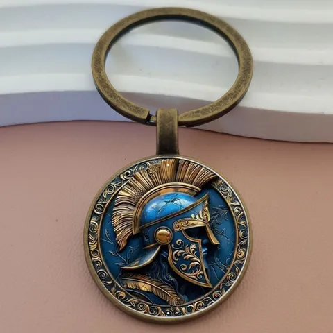 Retro Elmo Da Guerriero Romano Vetro Lega Ciondolo Portachiavi Vintage Metallo Anello Portachiavi Supporto Moda Accessori Borsa