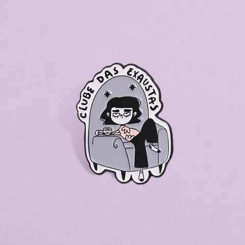 Funny Tired Girl Club Enamel Pin Zinc Alloy Cartoon Character Sofa Coffee Brooch Badge For Backpack Jacket Jewelry Gift