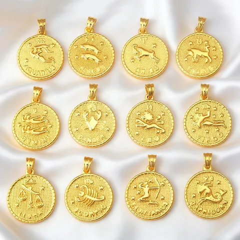 Edelstahl Sternbild Anhänger Halskette 18K Vergoldet Horoskop Münze Charm Minimalistischer Schmuck Geschenk Für Damen