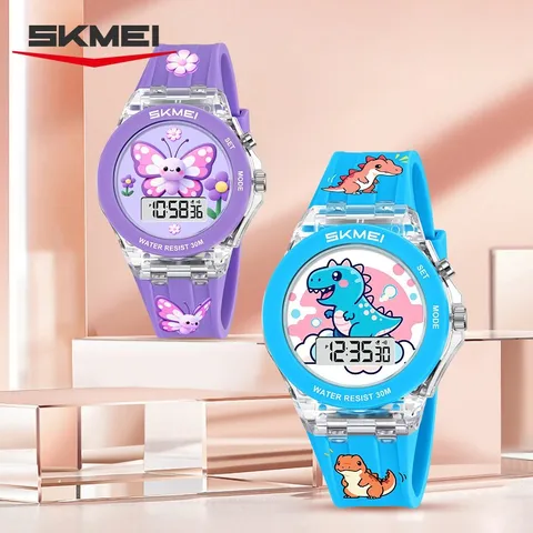 Reloj Digital SKMEI para Niños Patrón Animal Dibujos Animados Reloj Electrónico Deportivo Impermeable con Correa de Silicona y Caja de PC