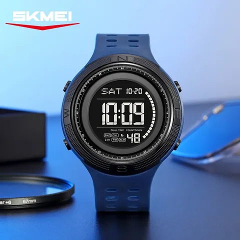 Reloj Digital Deportivo Impermeable para Hombre Reloj de Pulsera Electrónico con Alarma de Doble Hora Luz LED Espejo de Resina Correa de TPU