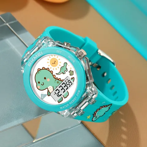 Reloj Digital SKMEI para Niños Patrón Animal Dibujos Animados Reloj Electrónico Deportivo Impermeable con Correa de Silicona y Caja de PC
