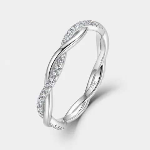 Bague Moissanite en Argent Sterling S925 Anneau Entrelacé Mobius Torsadé Élégant Cadeau de Bijoux Fins Pour Femmes