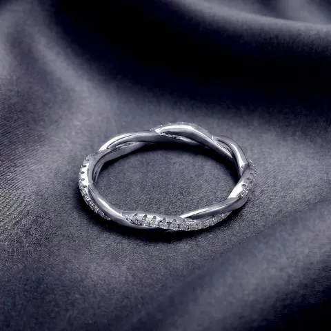Bague Moissanite en Argent Sterling S925 Anneau Entrelacé Mobius Torsadé Élégant Cadeau de Bijoux Fins Pour Femmes