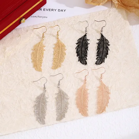 Vintage Bohemian Feather Hook Earrings For Women Elegant Copper Wing Drop Earrings Fashion Jewelry Gift Party