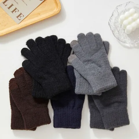 Herren Winter Warm Gestrickte Touchscreen Handschuhe Einfarbig Polyester Fünf Finger Outdoor Radfahren Fahren Pendeln Handschuhe