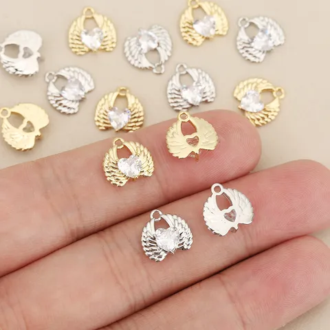 Angel Wing Heart Rhinestone Pendant Only For DIY Jewelry Making Copper Gold Silver Plated Charms For Necklace Bracelet Making Accessory