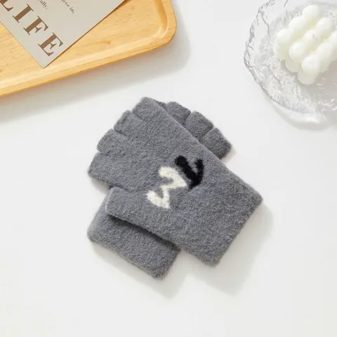 Halbfinger-Strickhandschuhe Winter Warm Polyester Jacquard Buchstabe Touchscreen Arbeitshandschuhe Unisex-Handschuhe