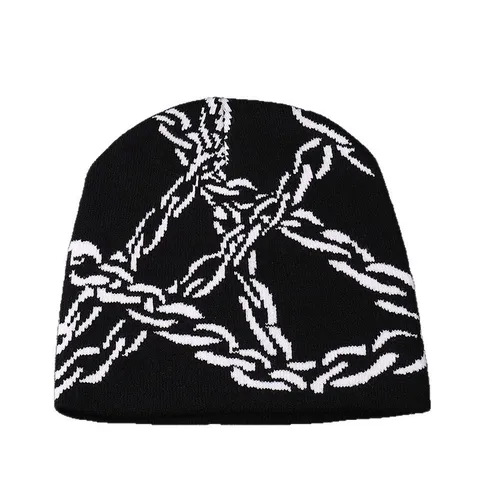 Gothic Totem Jacquard Strickmütze Individuelle Streetwear Warme Acryl Winter Skull Cap Outdoor Mode Kopfbedeckung Für Herren Damen