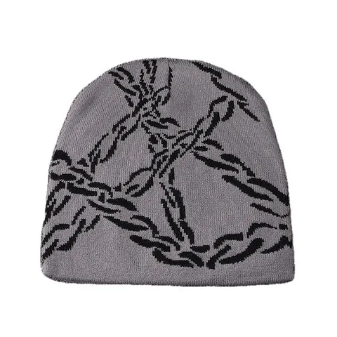 Gothic Totem Jacquard Strickmütze Individuelle Streetwear Warme Acryl Winter Skull Cap Outdoor Mode Kopfbedeckung Für Herren Damen