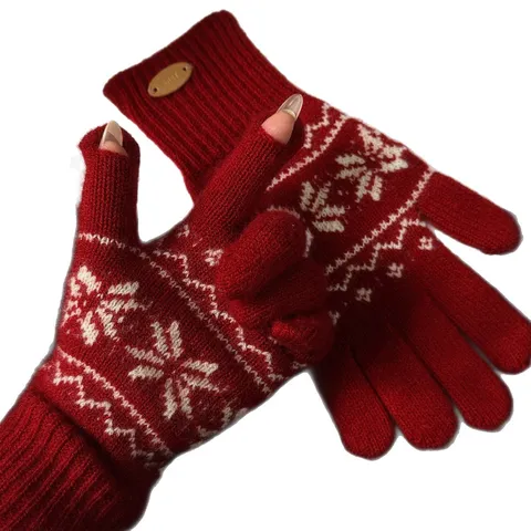 Gants en Tricot à Flocons de Neige Fair Isle pour Femmes Hiver Chauds Écran Tactile Moufles en Laine pour Temps Froid Accessoires de Mode Extérieurs