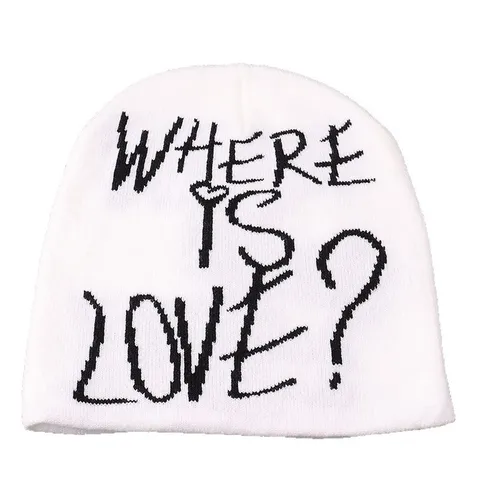 Bonnet en Tricot à Lettres Jacquard d'Hiver Pour Hommes Femmes Mode Coréenne Chaud Beanie Slouchy Skull Cap Streetwear Motif Graffiti Chapeau en Acrylique