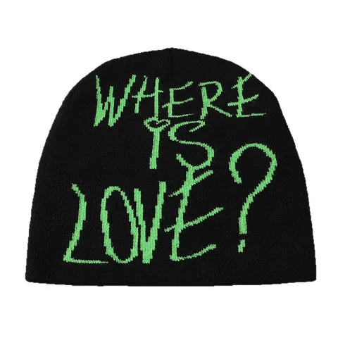 Bonnet en Tricot à Lettres Jacquard d'Hiver Pour Hommes Femmes Mode Coréenne Chaud Beanie Slouchy Skull Cap Streetwear Motif Graffiti Chapeau en Acrylique