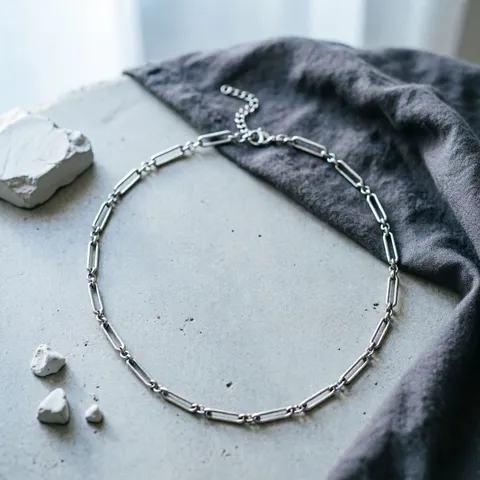 Collar de Cadena Minimalista de Acero Inoxidable de Alambre Cuadrado Plano Para Mujeres Hombres Joyería de Cadena Geométrica Plateada