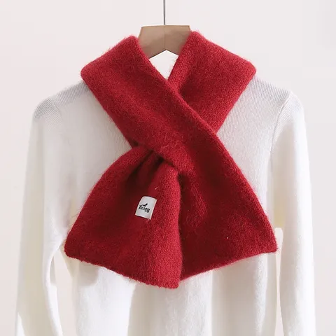 Koreaanse Stijl Dames Gebreide Nekwarmer Winter Warm Kruis Wollen Sjaal Zachte Mode Effen Kleur Dikke Valse Kraag Accessoires