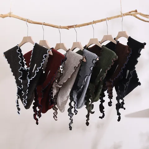 Women Knitted Contrast Wood Ear Edge Triangle Scarf Autumn Winter Warm Hooded Shawl Korean Style Acrylic Wrap Scarf Fashion Accessory