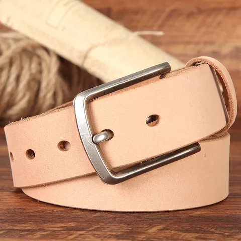 Ceinture pour Homme en Cuir Véritable Vachette de Première Couche Boucle à Ardillon Vintage Business Casual Mode Jean Pantalon