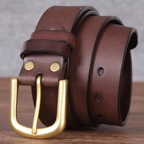Ceinture Homme en Cuir Véritable Vintage Première Couche de Cuir de Vachette Boucle Ardillon en Alliage Pour Jeans Cadeau Père Mode