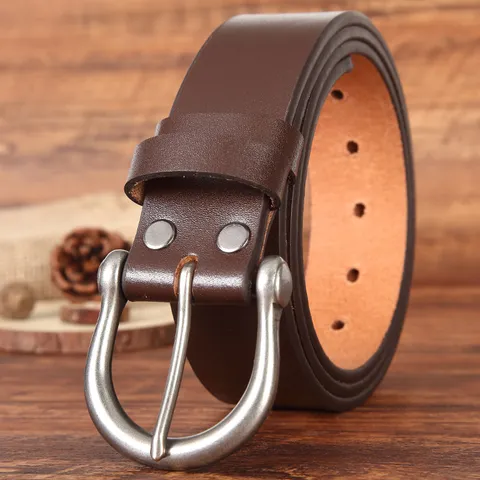 Ceinture Homme en Cuir de Vachette Pleine Fleur Vintage Mode Rétro Fait Main Boucle à Ardillon pour Jeans Décontracté