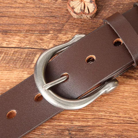Ceinture Homme en Cuir de Vachette Pleine Fleur Vintage Mode Rétro Fait Main Boucle à Ardillon pour Jeans Décontracté