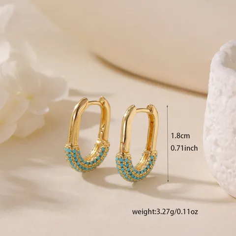 Orecchini a Cerchio Huggie Irregolari in Rame Dorato per Donna con Strass Blu Intarsiati Design Geometrico di Moda Piccoli Gioielli