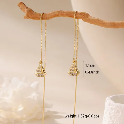 Orecchini a Filo a Vela in Metallo Placcato Oro di Lusso Per Donna Moda Strass Intarsiato Catena Lunga Linee d'Orecchio Gioielli Regalo