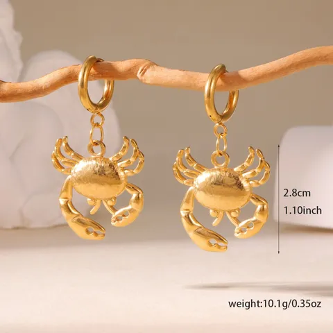 Orecchini a Cerchio in Acciaio Inossidabile da Donna Tema Mare Placcati Oro Tartaruga Marina Stella Marina Pesce Granchio Gioielli da Spiaggia