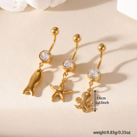 Piercing all'Ombelico in Acciaio Inossidabile Oro con Polpo Stella Marina Delfino per Donna Intarsio in Zirconia Gioielli Stile Oceano