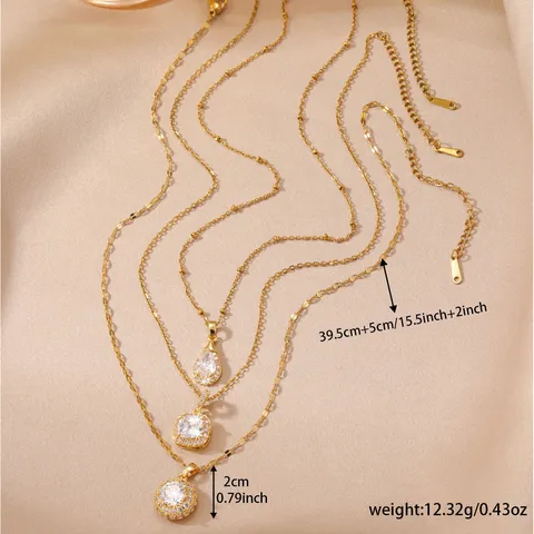 Collana in Rame Placcato Oro Minimalista Con Ciondolo in Zirconia a Goccia d'Acqua Quadrato Tondo Gioielli Semplici per Donna Regalo