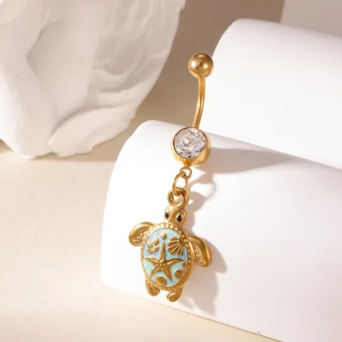Piercing all'Ombelico in Acciaio Inossidabile con Tartaruga Marina per Donna Smalto Stella Marina Conchiglia Strass Gioielli Placcati in Oro