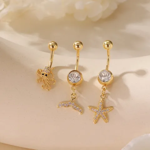 Orecchini Ombelico in Acciaio Inossidabile con Zirconia Stile Oceano Stella Marina Polpo Tartaruga Farfalla Coda di Pesce Gioielli Corpo Donna