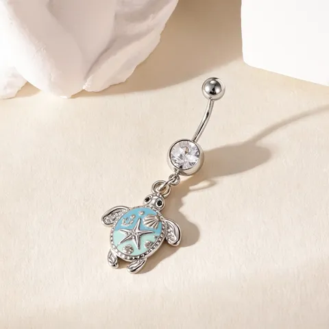 Piercing all'Ombelico in Acciaio Inossidabile con Tartaruga Marina per Donna Smalto Stella Marina Conchiglia Strass Gioielli Placcati in Oro