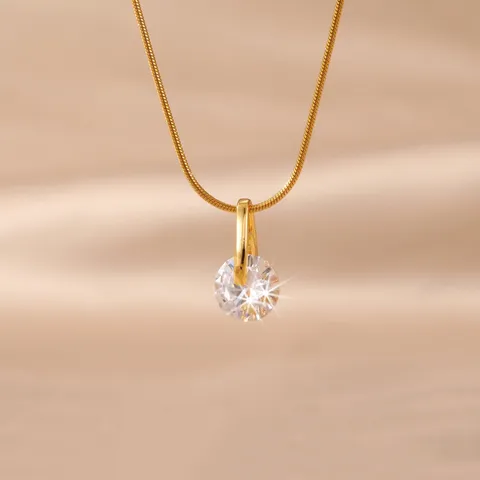 Collana Minimalista in Acciaio Inossidabile Oro Zirconia Regolabile a Serpente per Donna Moda Personalizzata Pendente Tondo Geometrico Gioielli
