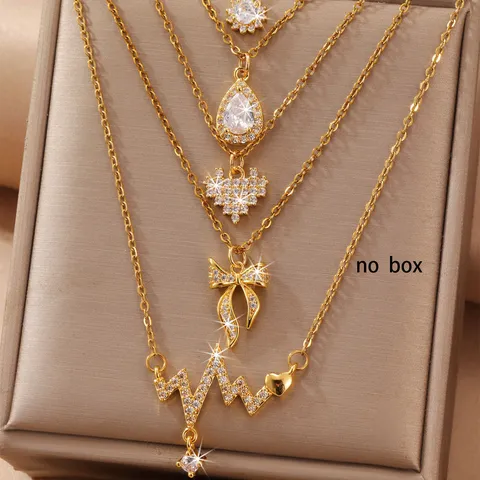 Collana con Ciondolo in Rame e Zirconia Cuore Fiore Fiocco Goccia d'Acqua Gioielli Galvanici per Donna Accessorio Moda