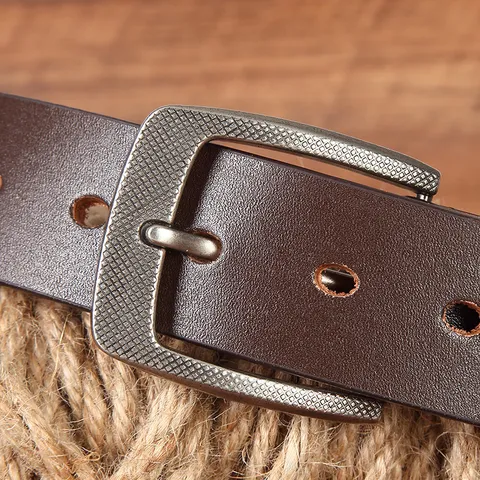 Ceinture en Cuir de Vachette Pleine Fleur pour Hommes Boucle à Ardillon Vintage Décontracté Mode Jeans Ceinture Tenues Formelles Accessoire