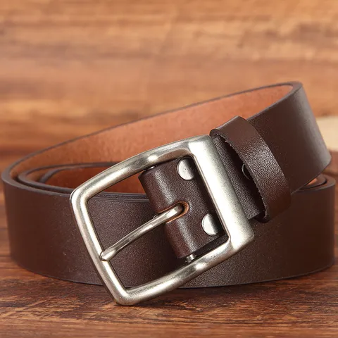 Ceinture pour Homme en Cuir de Vachette Première Couche Vintage Décontracté Boucle en Alliage Ceinture pour Jean Mode Bracelet en Cuir Véritable Fait Main