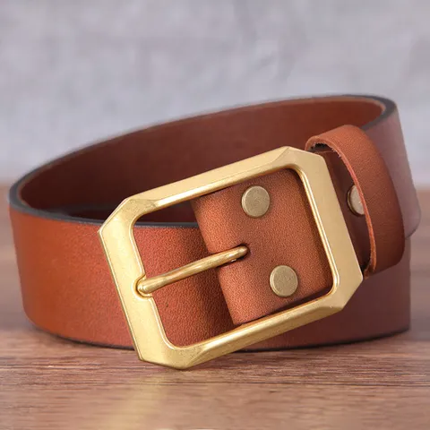 Ceinture en Cuir de Vachette de Première Couche Rétro pour Hommes Vintage Boucle à Ardillon en Alliage pour Jeans Décontractés Accessoire de Mode