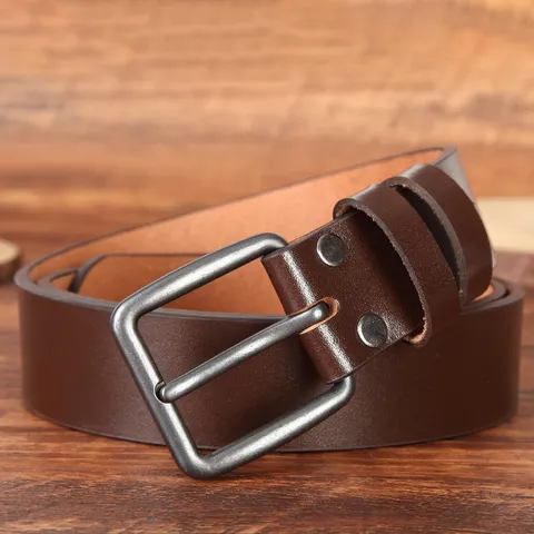 Ceinture pour Hommes en Cuir de Vachette à Grain Supérieur Vintage Business Décontracté Boucle à Ardillon Ceinture Simple Polyvalente