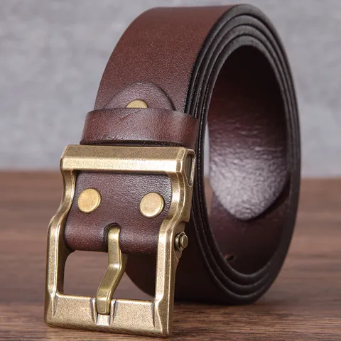 Ceinture Homme Vintage en Cuir Véritable Première Couche Cuir de Vachette Boucle à Ardillon Décontracté pour Jeans Affaires Formel Cadeau