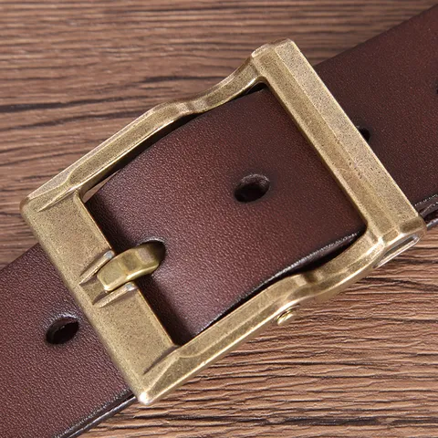 Ceinture Homme Vintage en Cuir Véritable Première Couche Cuir de Vachette Boucle à Ardillon Décontracté pour Jeans Affaires Formel Cadeau